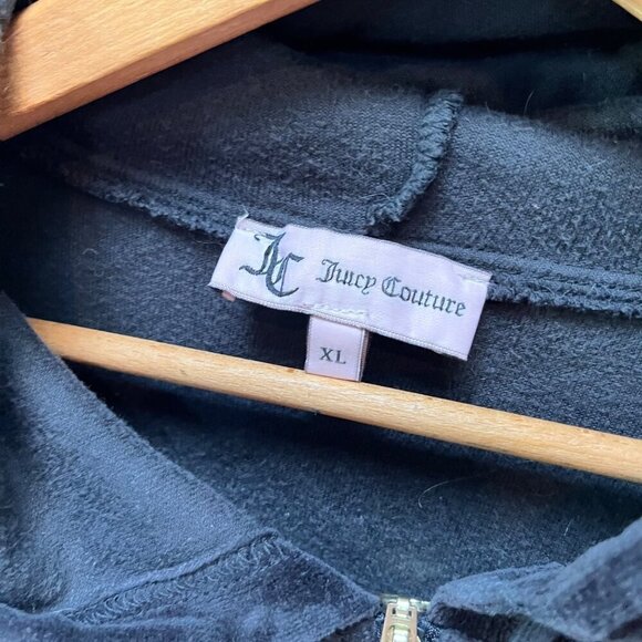 Vintage Juicy Couture Black Velour Tracksuit Set Zip Hoodie & Drawstring Pants X - Picture 3 of 5